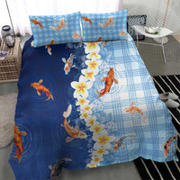 Hawaii And Japan Bedding Set Plumeria Lei With Koi Fish Blue - Polynesian Pride