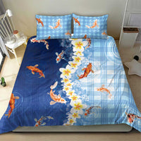 Hawaii And Japan Bedding Set Plumeria Lei With Koi Fish Blue - Polynesian Pride