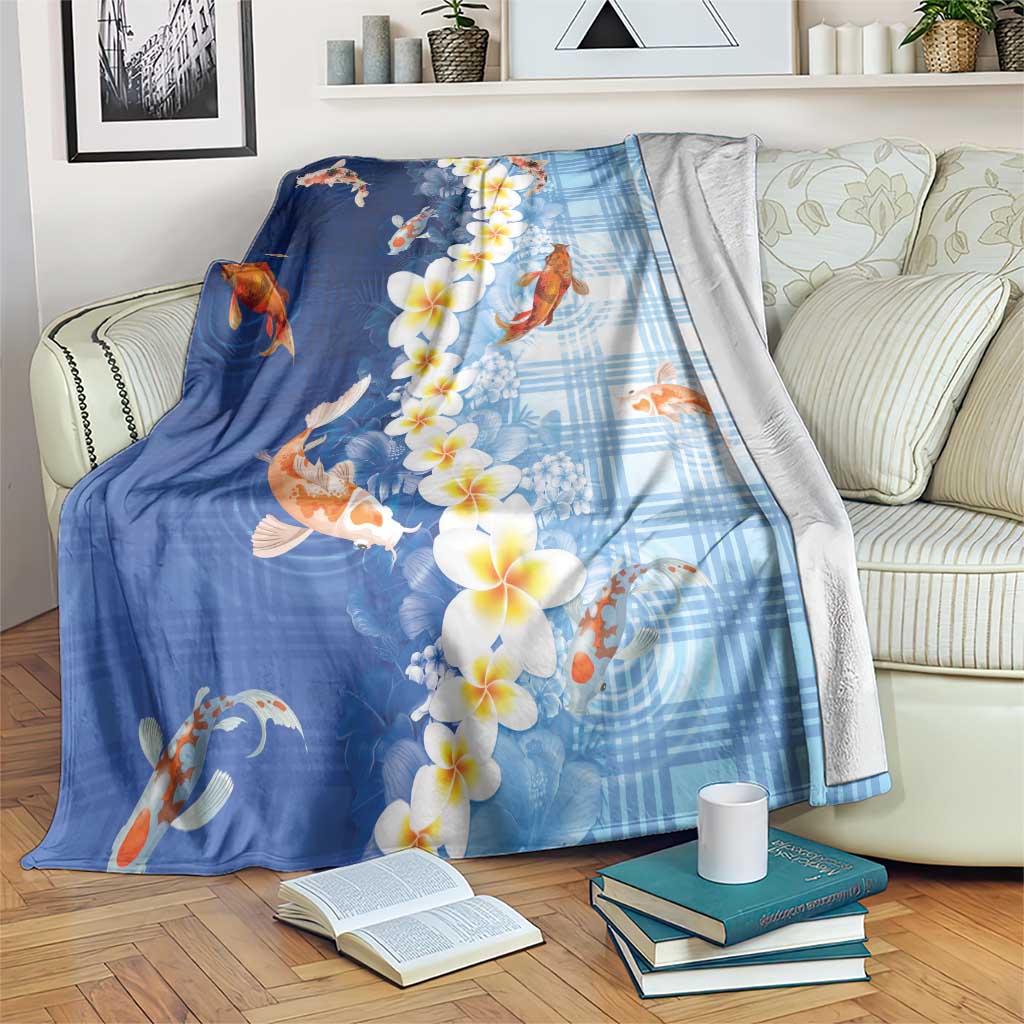 Hawaii And Japan Blanket Plumeria Lei With Koi Fish Blue - Polynesian Pride