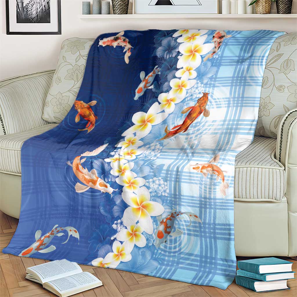 Hawaii And Japan Blanket Plumeria Lei With Koi Fish Blue - Polynesian Pride