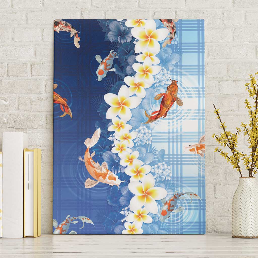Hawaii And Japan Canvas Wall Art Plumeria Lei With Koi Fish Blue LT05 Without Frame Blue - Polynesian Pride