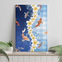 Hawaii And Japan Canvas Wall Art Plumeria Lei With Koi Fish Blue LT05 - Polynesian Pride