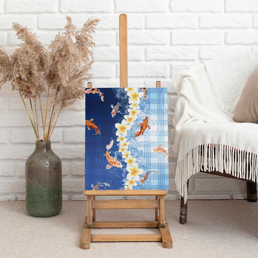 Hawaii And Japan Canvas Wall Art Plumeria Lei With Koi Fish Blue LT05 - Polynesian Pride