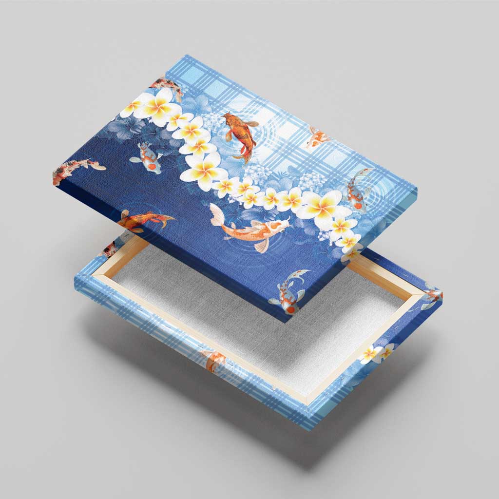 Hawaii And Japan Canvas Wall Art Plumeria Lei With Koi Fish Blue LT05 - Polynesian Pride