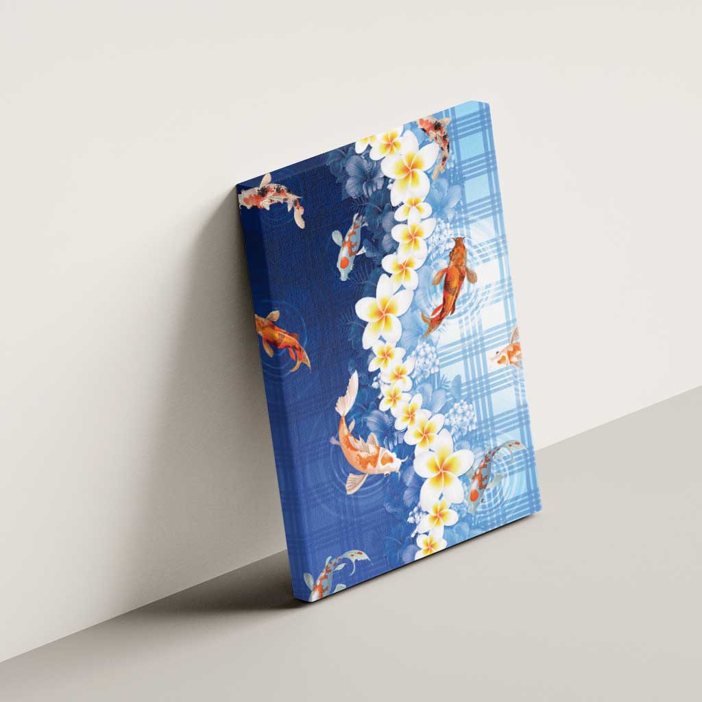 Hawaii And Japan Canvas Wall Art Plumeria Lei With Koi Fish Blue LT05 - Polynesian Pride