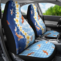 Hawaii And Japan Car Seat Cover Plumeria Lei With Koi Fish Blue - Polynesian Pride