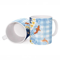 Hawaii And Japan Ceramic Mug Plumeria Lei With Koi Fish Blue LT05 - Polynesian Pride