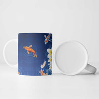 Hawaii And Japan Ceramic Mug Plumeria Lei With Koi Fish Blue LT05 - Polynesian Pride