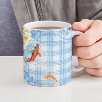Hawaii And Japan Ceramic Mug Plumeria Lei With Koi Fish Blue LT05 - Polynesian Pride