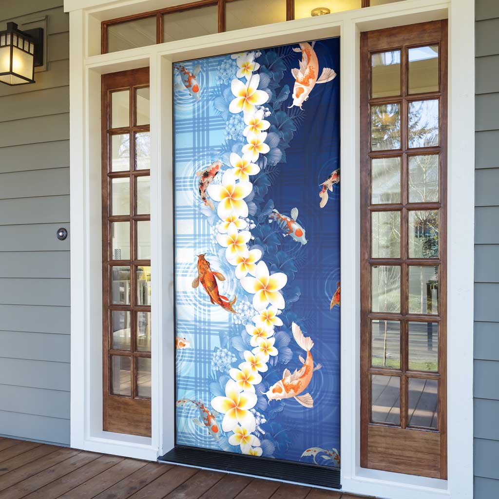Hawaii And Japan Door Cover Plumeria Lei With Koi Fish Blue LT05 - Polynesian Pride