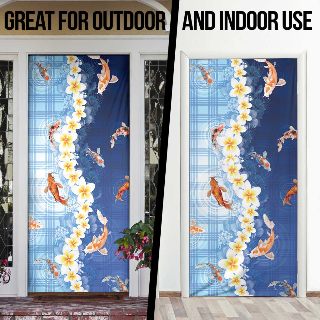 Hawaii And Japan Door Cover Plumeria Lei With Koi Fish Blue LT05 - Polynesian Pride
