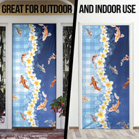 Hawaii And Japan Door Cover Plumeria Lei With Koi Fish Blue LT05 - Polynesian Pride