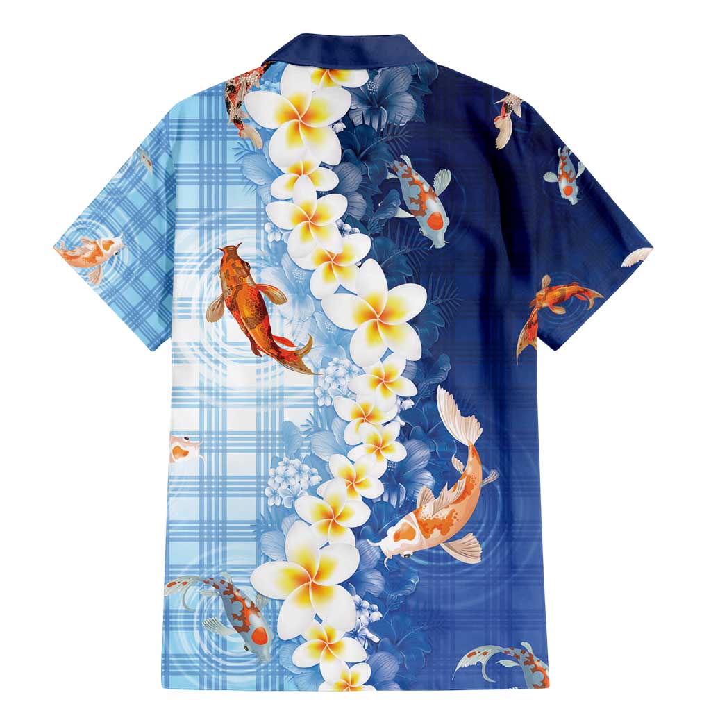 Hawaii And Japan Family Matching Mermaid Dress and Hawaiian Shirt Plumeria Lei With Koi Fish Blue - Polynesian Pride