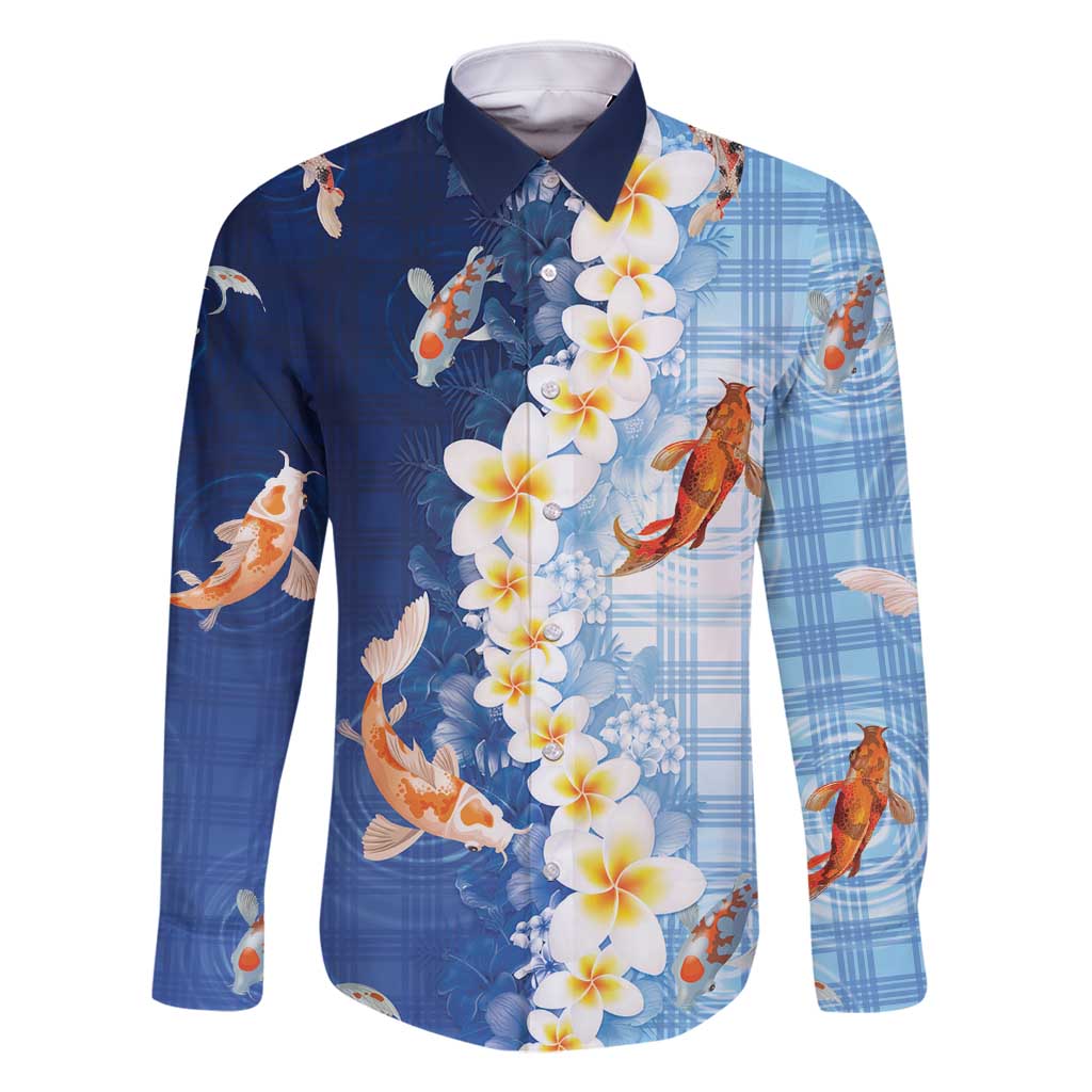 Hawaii And Japan Family Matching Mermaid Dress and Hawaiian Shirt Plumeria Lei With Koi Fish Blue - Polynesian Pride