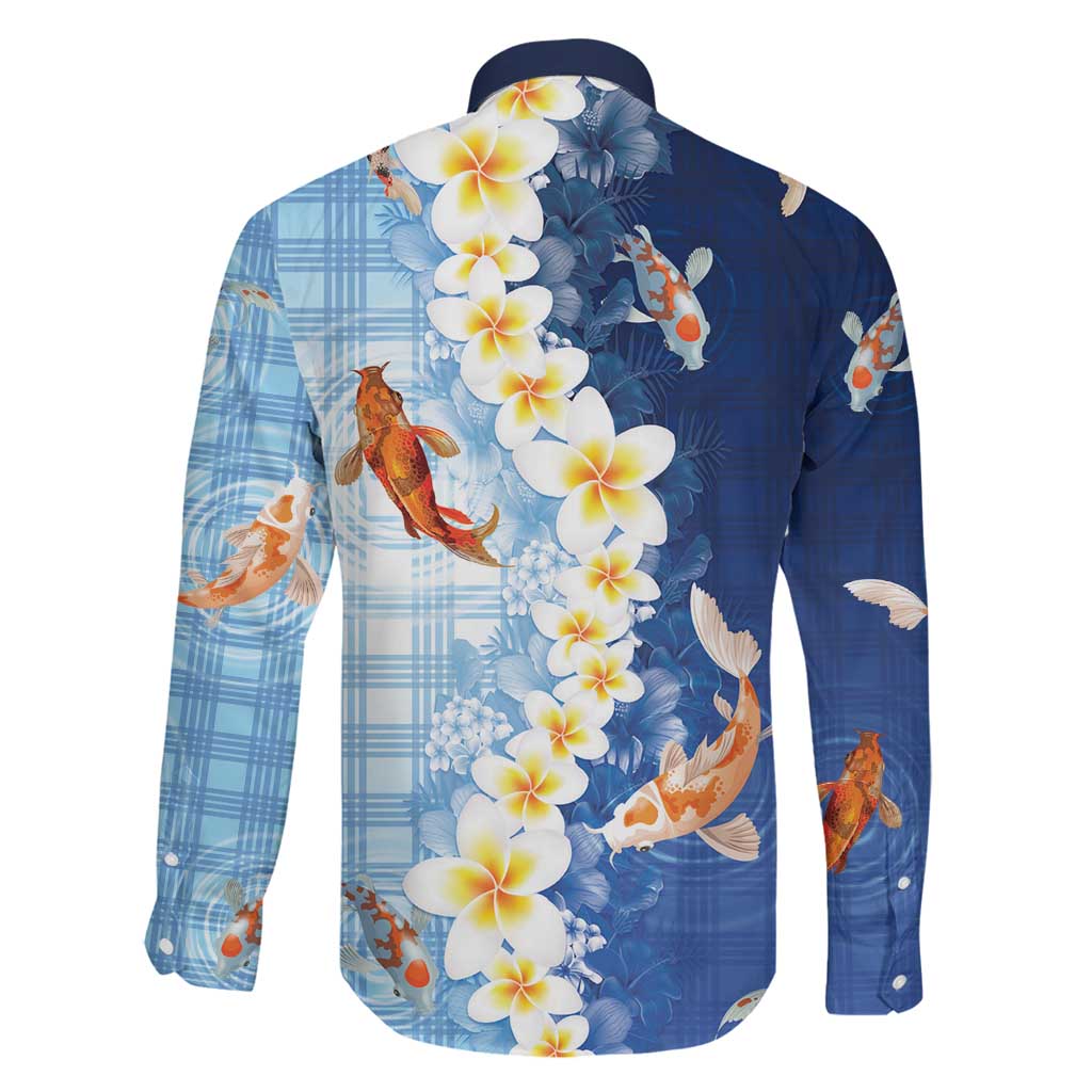 Hawaii And Japan Family Matching Off Shoulder Maxi Dress and Hawaiian Shirt Plumeria Lei With Koi Fish Blue LT05 - Polynesian Pride