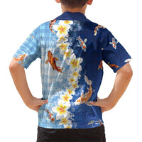 Hawaii And Japan Family Matching Summer Maxi Dress and Hawaiian Shirt Plumeria Lei With Koi Fish Blue - Polynesian Pride