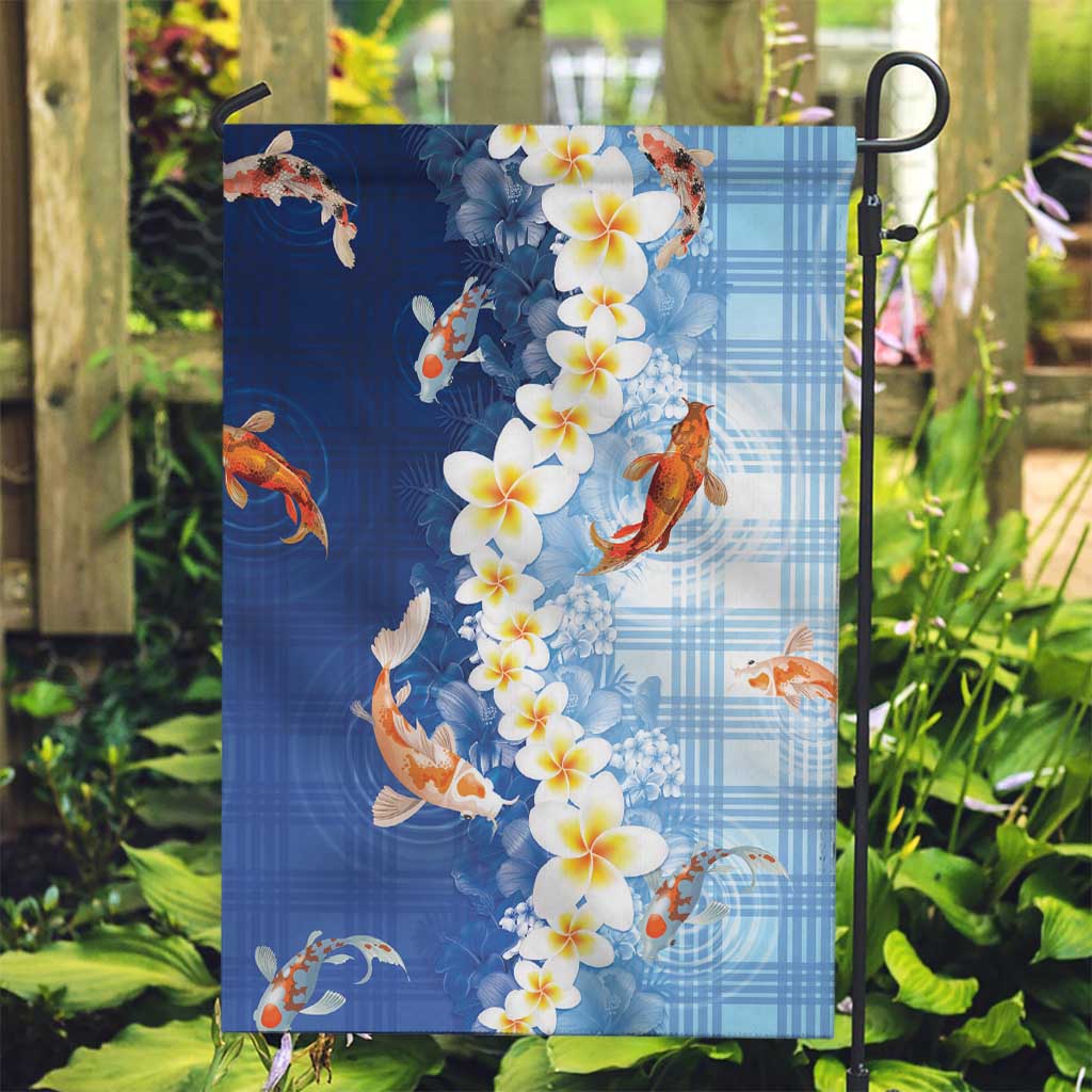 Hawaii And Japan Garden Flag Plumeria Lei With Koi Fish Blue - Polynesian Pride
