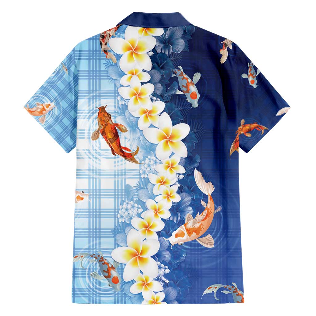 Hawaii And Japan Hawaiian Shirt Plumeria Lei With Koi Fish Blue - Polynesian Pride