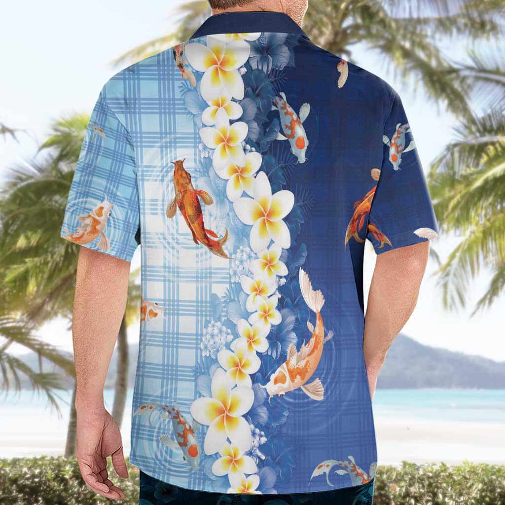 Hawaii And Japan Hawaiian Shirt Plumeria Lei With Koi Fish Blue - Polynesian Pride