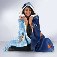 Hawaii And Japan Hooded Blanket Plumeria Lei With Koi Fish Blue LT05 - Polynesian Pride