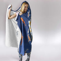 Hawaii And Japan Hooded Blanket Plumeria Lei With Koi Fish Blue LT05 - Polynesian Pride