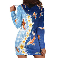 Hawaii And Japan Hoodie Dress Plumeria Lei With Koi Fish Blue - Polynesian Pride