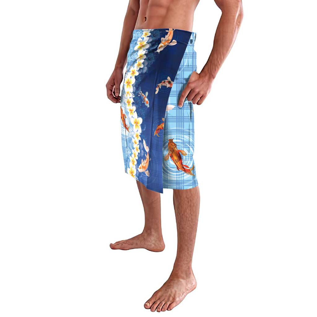 Hawaii And Japan Lavalava Plumeria Lei With Koi Fish Blue - Polynesian Pride