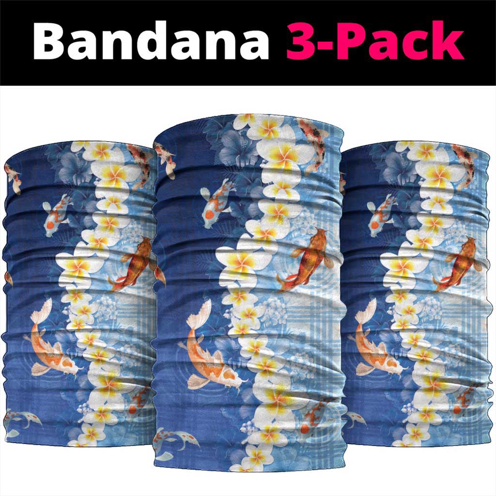 Hawaii And Japan Neck Gaiter Plumeria Lei With Koi Fish Blue LT05 package One Size: 25*50cm Blue - Polynesian Pride