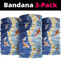 Hawaii And Japan Neck Gaiter Plumeria Lei With Koi Fish Blue LT05 package One Size: 25*50cm Blue - Polynesian Pride