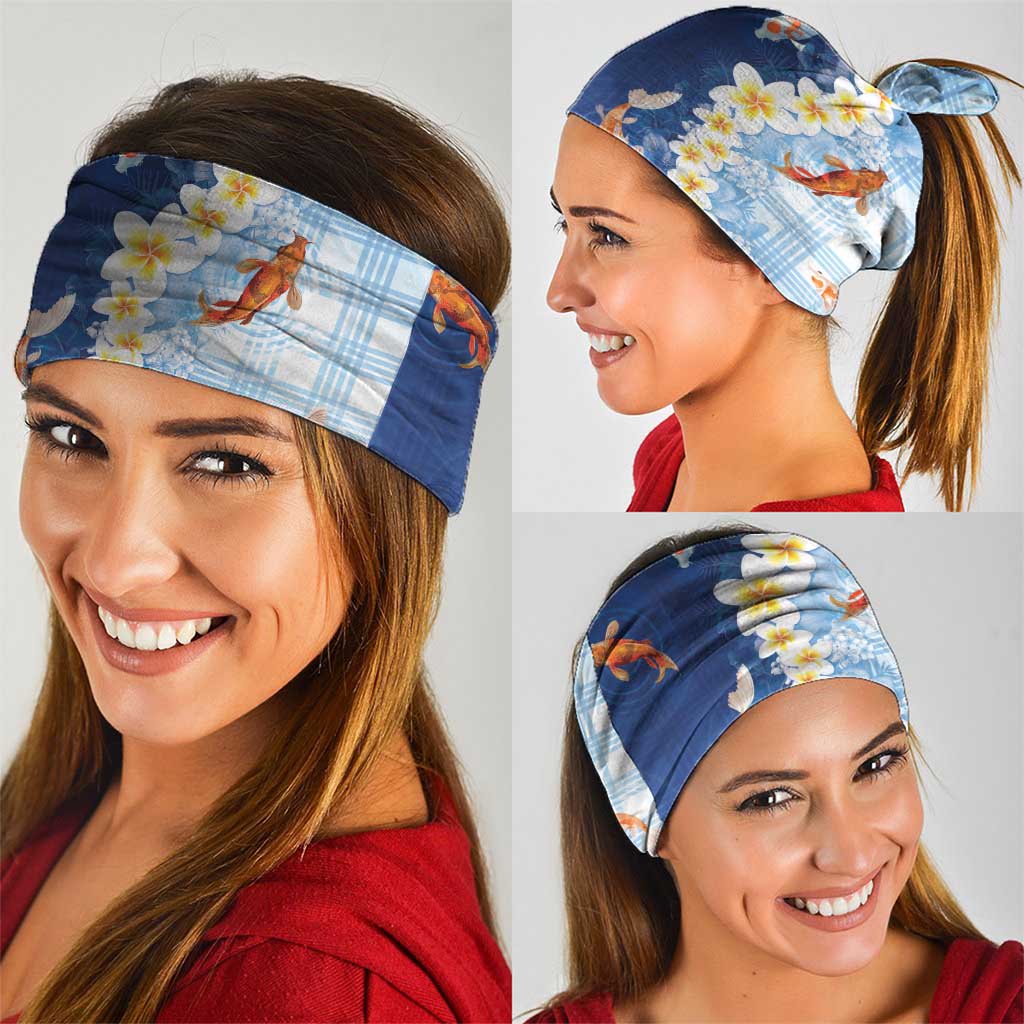Hawaii And Japan Neck Gaiter Plumeria Lei With Koi Fish Blue LT05 - Polynesian Pride