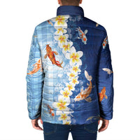 Hawaii And Japan Padded Jacket Plumeria Lei With Koi Fish Blue LT05 - Polynesian Pride