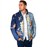 Hawaii And Japan Padded Jacket Plumeria Lei With Koi Fish Blue LT05 - Polynesian Pride