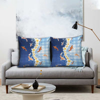 Hawaii And Japan Pillow Cover Plumeria Lei With Koi Fish Blue - Polynesian Pride