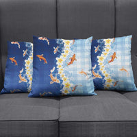 Hawaii And Japan Pillow Cover Plumeria Lei With Koi Fish Blue - Polynesian Pride