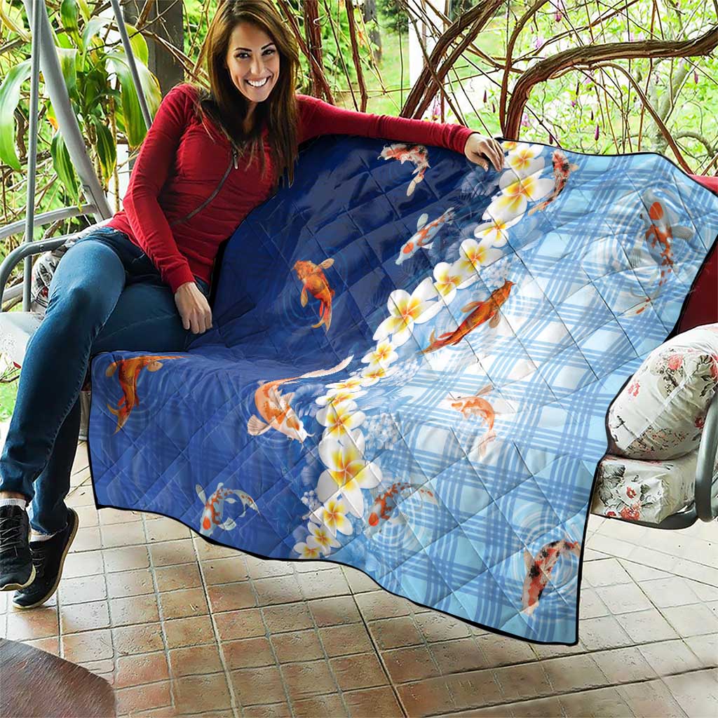 Hawaii And Japan Quilt Plumeria Lei With Koi Fish Blue - Polynesian Pride