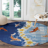 Hawaii And Japan Round Carpet Plumeria Lei With Koi Fish Blue - Polynesian Pride