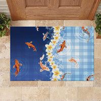 Hawaii And Japan Rubber Doormat Plumeria Lei With Koi Fish Blue LT05 Blue - Polynesian Pride