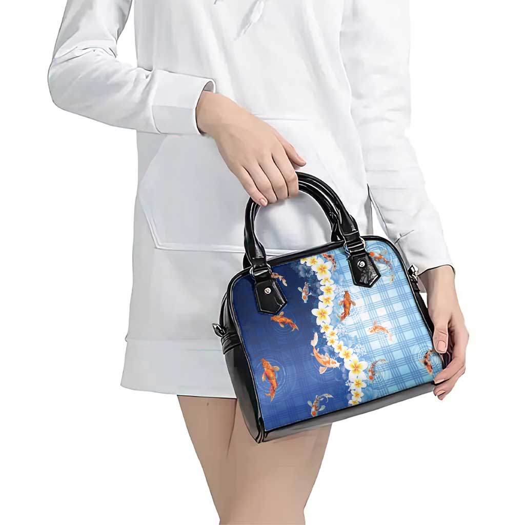 Hawaii And Japan Shoulder Handbag Plumeria Lei With Koi Fish Blue - Polynesian Pride