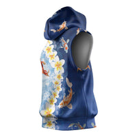 Hawaii And Japan Sleeveless Hoodie Plumeria Lei With Koi Fish Blue LT05 - Polynesian Pride