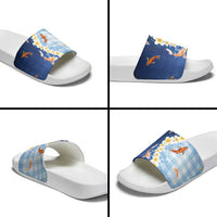 Hawaii And Japan Slide Sandals Plumeria Lei With Koi Fish Blue - Polynesian Pride