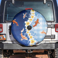 Hawaii And Japan Spare Tire Cover Plumeria Lei With Koi Fish Blue - Polynesian Pride