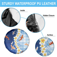 Hawaii And Japan Spare Tire Cover Plumeria Lei With Koi Fish Blue - Polynesian Pride