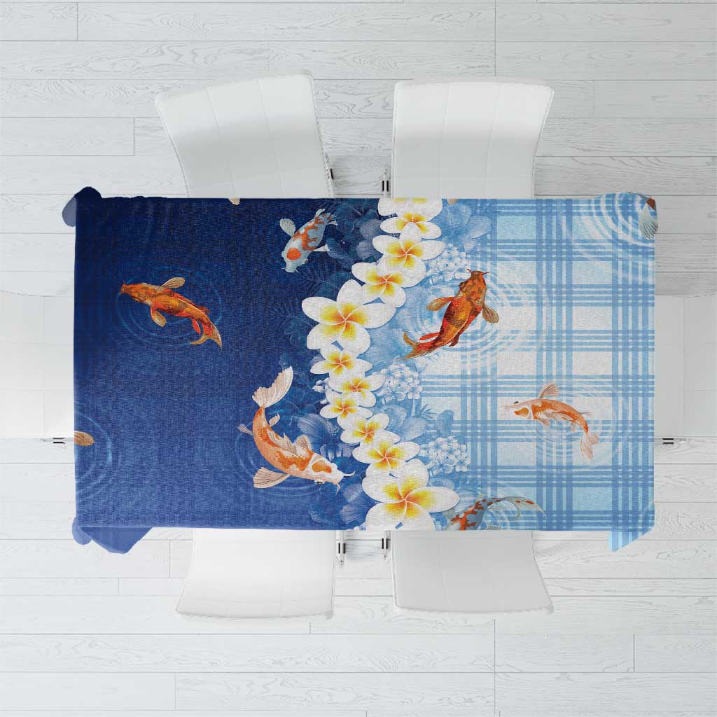 Hawaii And Japan Tablecloth Plumeria Lei With Koi Fish Blue LT05 Blue - Polynesian Pride