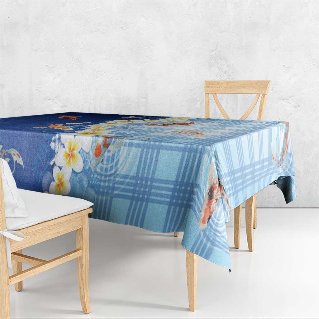 Hawaii And Japan Tablecloth Plumeria Lei With Koi Fish Blue LT05 - Polynesian Pride