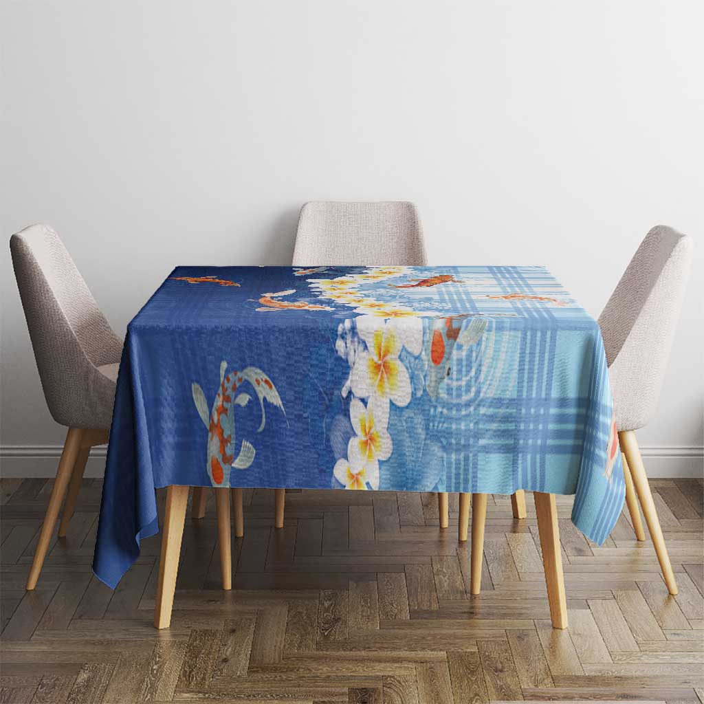 Hawaii And Japan Tablecloth Plumeria Lei With Koi Fish Blue LT05 - Polynesian Pride