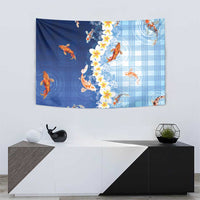 Hawaii And Japan Tapestry Plumeria Lei With Koi Fish Blue - Polynesian Pride