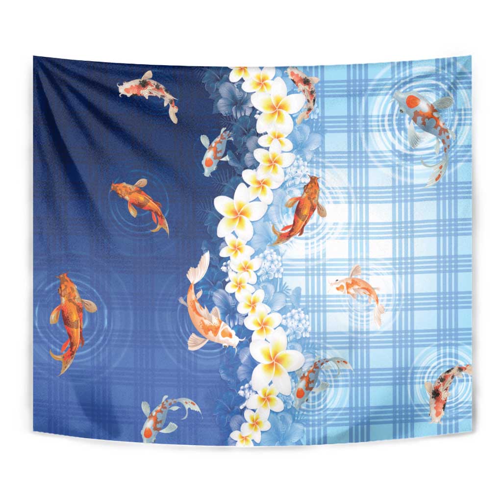 Hawaii And Japan Tapestry Plumeria Lei With Koi Fish Blue - Polynesian Pride