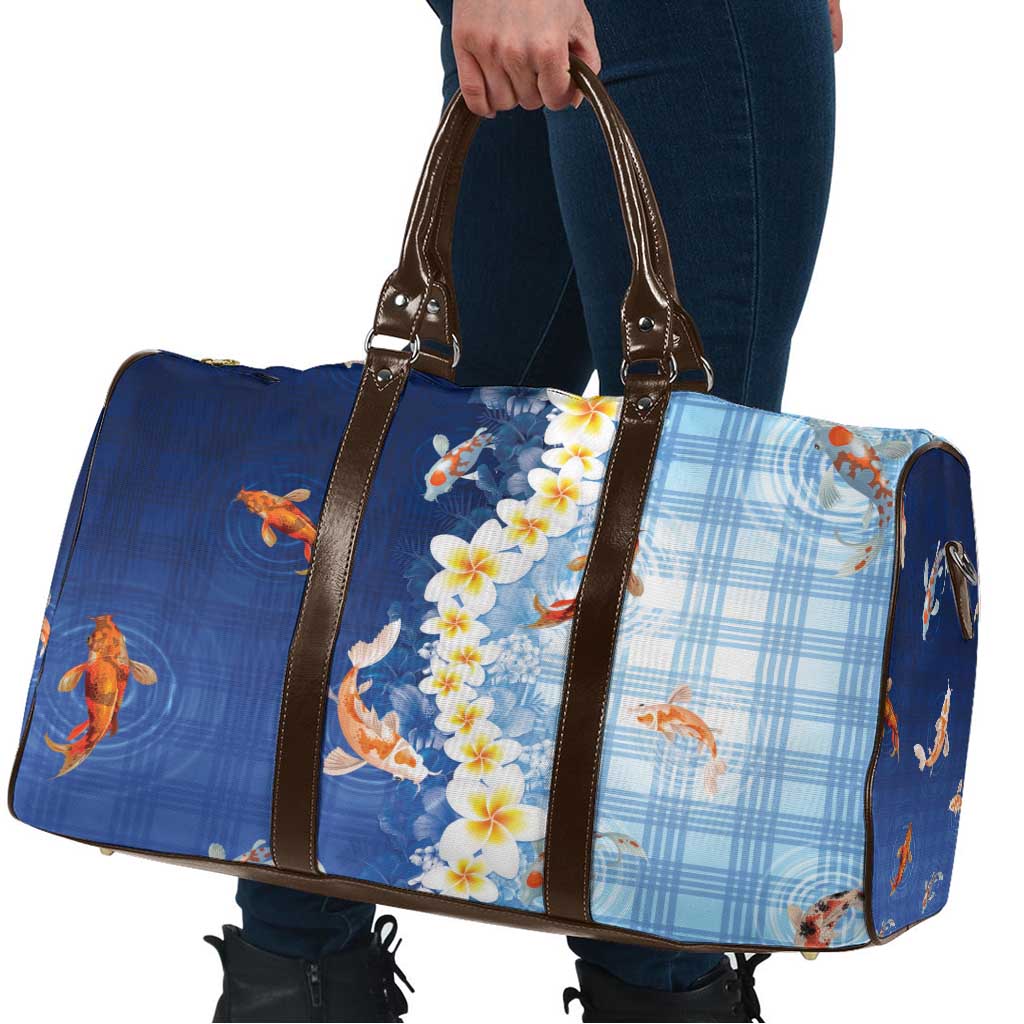 Hawaii And Japan Travel Bag Plumeria Lei With Koi Fish Blue - Polynesian Pride