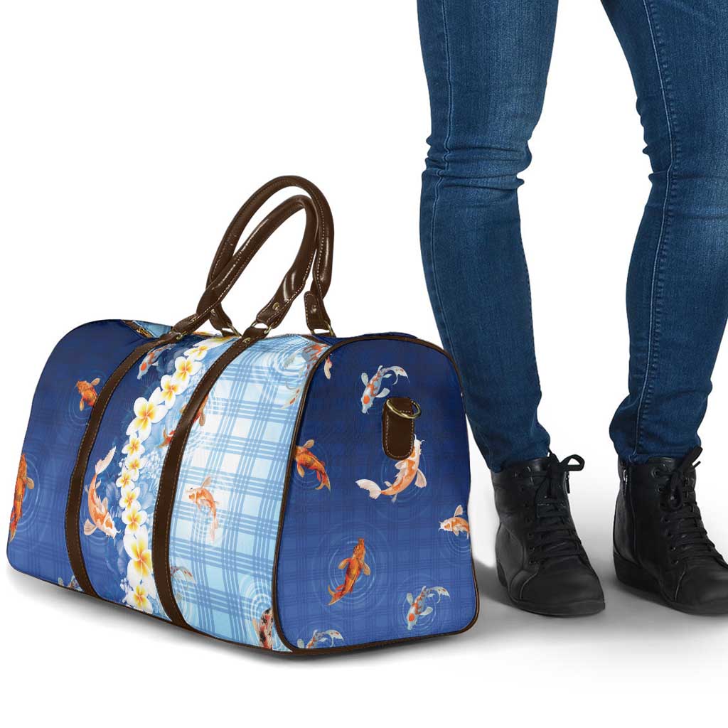 Hawaii And Japan Travel Bag Plumeria Lei With Koi Fish Blue - Polynesian Pride