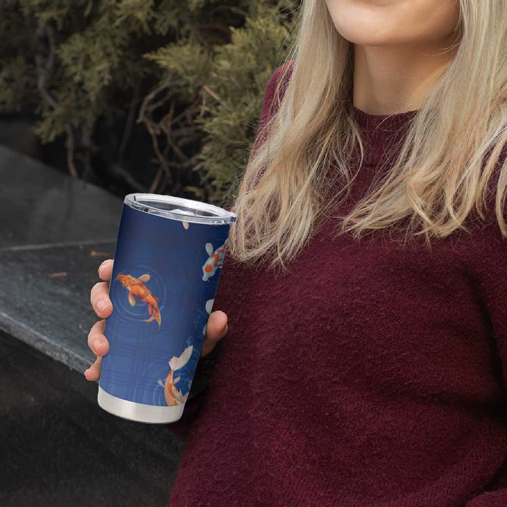 Hawaii And Japan Tumbler Cup Plumeria Lei With Koi Fish Blue - Polynesian Pride